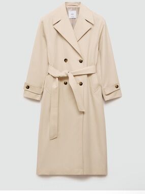 Mango Neutral Beige Double-Breasted Trench Coat